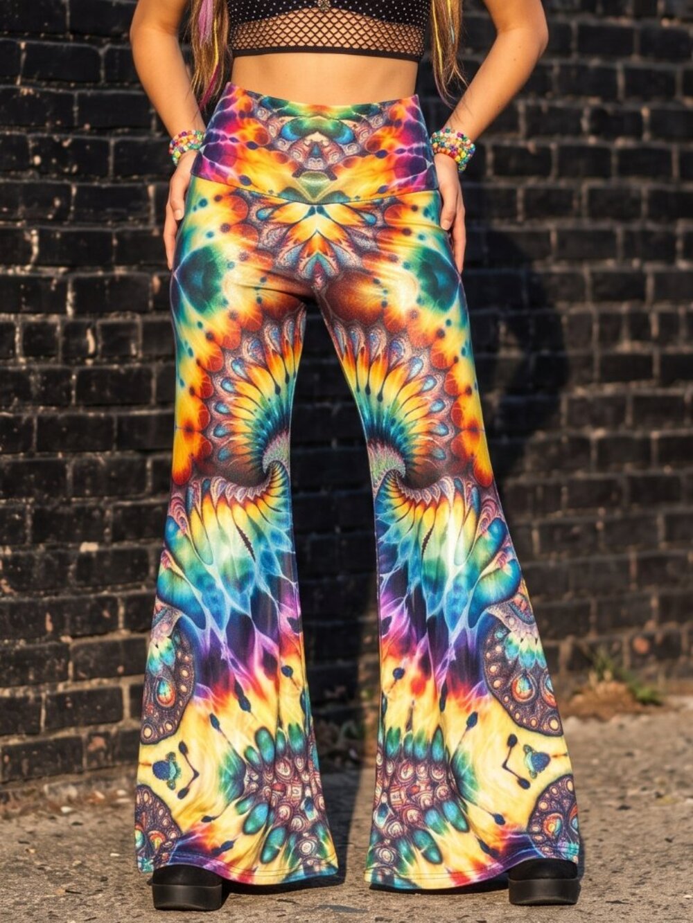Psychedelic Tie Dye Wide Leg Pants Leggings Flare Size Large Tall Palazzo